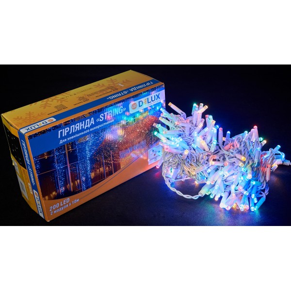 Вулична різнокольорова LED гірлянда Delux EN STRING 200LED (90012981) 20м (2х10м) 40 миготливих діодів IP44 білий шнур - фото №3
