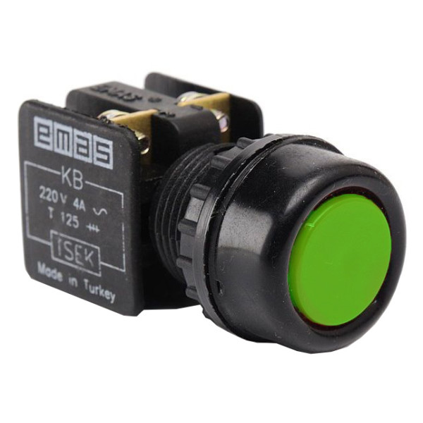 Кнопка управления EMAS KB14RY нажимная с водозащитным кольцом (1НО+1НЗ) зеленая