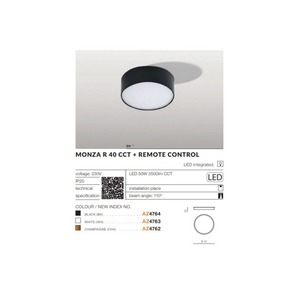 Світильник стельовий AZzardo AZ4764 Monza Led R40 Ctt - фото №1