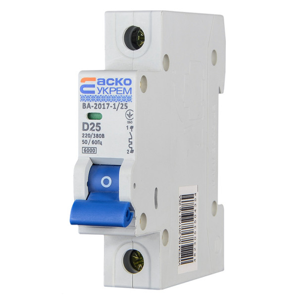 Модульный автоматический выключатель Аско-Укрем ВА-2017/D 1р 25А (A0010170089) - фото №2