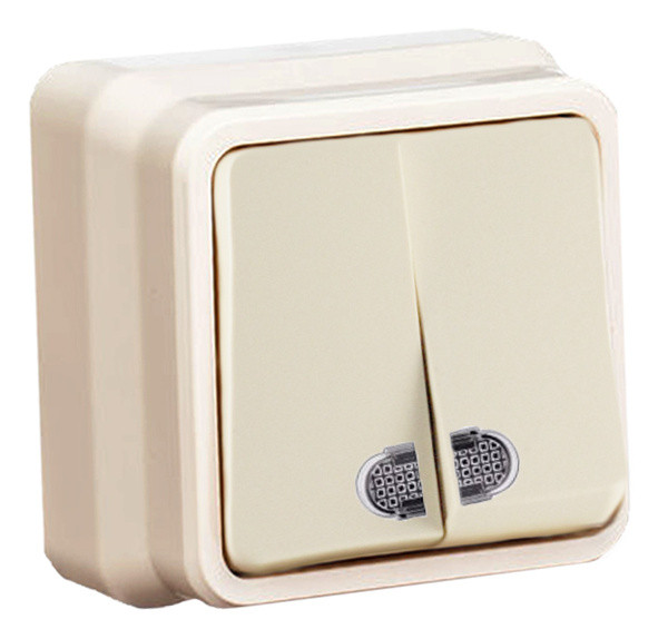 Вимикач 2-клавішний з підсвічуванням Gunsan Misya крем