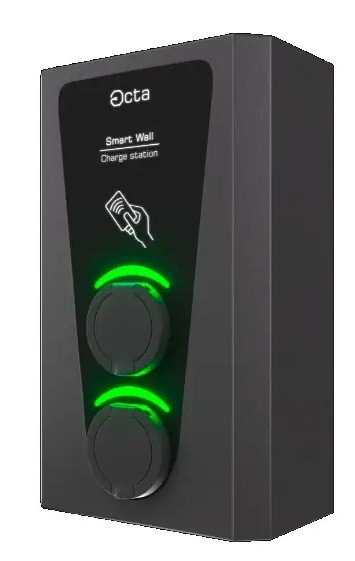 Коммерческая зарядная станция Octa Energy SW214-S-S Smart Wall на 14кВт (розетка 1ф + розетка 1ф) - фото №1