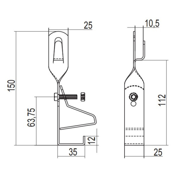 Универсальный скрученный держатель токопроводящего проводника DKC ND2216ZC под черепицу 150х25мм из оцинкованной стали - фото №2
