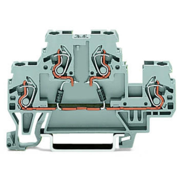 Двухуровневая клемма Wago 870-542/281-487 с диодом 1N4007 для DIN-рейки (анод снизу) 2,5мм² (серая)