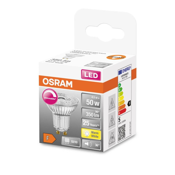 Світлодіодна лампочка Osram 4058075797888 LSSPR16D5036 4,5W/927 2700K 350Lm 230V GU10 - фото №2