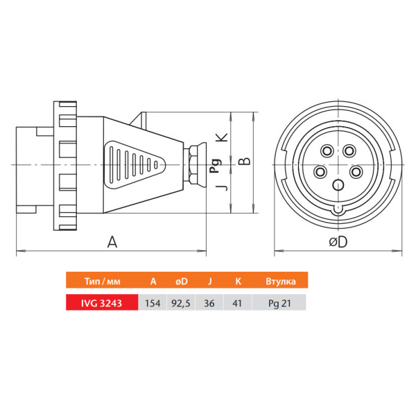 Силовая вилка Sez IVG3243 ІР67 - фото №8