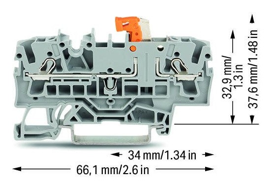 Клемма Wago 2002-1671 Topjob S с размыкателем 16А (серая) - фото №1