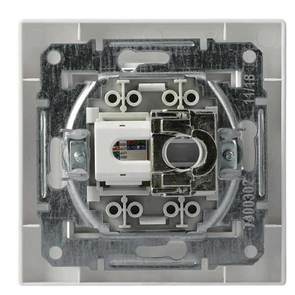 Розетка телефонна + комп'ютерна RJ45 + RJ12 кат.5е. подвійна біла Asfora, EPH4900121 - фото №4