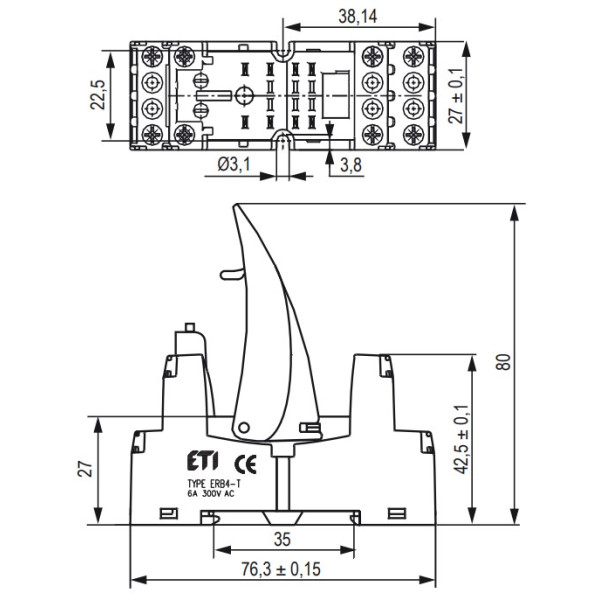 Цоколь ETI 002473012 ERB2-T тип Т (для ERM2) - фото №2