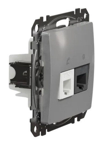 Телефонная/компьютерная розетка Schneider Electric Sedna Design & Elements RJ11+RJ45 кат. 6 UTP алюминий SDD113468 - фото №1