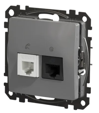 Телефонная/компьютерная розетка Schneider Electric Sedna Design & Elements RJ11+RJ45 кат. 6 UTP алюминий SDD113468 - фото №4