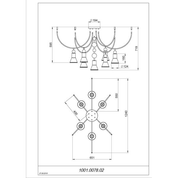 Люстра Pikart 12894-6 E27 7x60W IP20 Золотая - фото №1