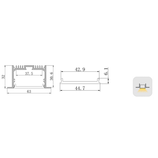 LED-профіль врізний LE6332 (2,5 метра) - фото №3