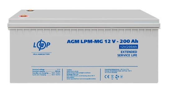 Аккумулятор LogicPower AGM LPM-MG 12-200 Ah 12В - фото №1