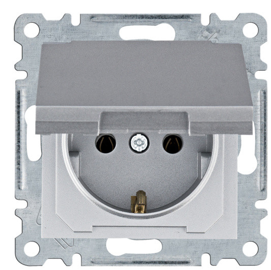 Розетка Hager WL1152 Lumina 16А/230В с з/к с крышкой (серебристая)