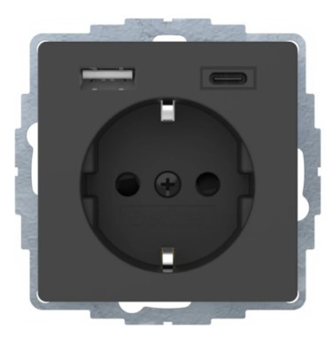 Розетка с з/к 16А/250В + 2хUSB A-С /3A Berker Q.x (антрацит)
