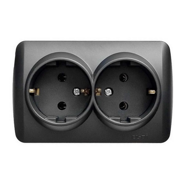 Розетка ALSU чорний мат 2-а з заземленням ( 504-014800-907 )