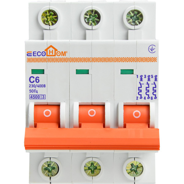Автоматический выключатель ECOHOME ECO 3p 6A С (ECO010030001) - фото №2