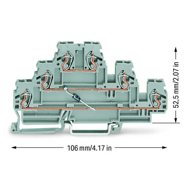 Компонентная клемма Wago 870-590/281-675 с диодами (серая) - фото №1