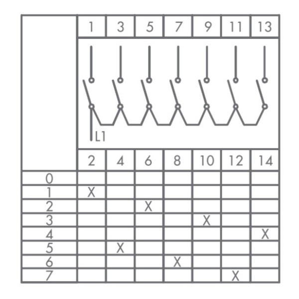 Кулачковый переключатель EMAS PSA010KS127S 7-ступенчатый (0-1-2-3-4-5-6-7) 10А - фото №1