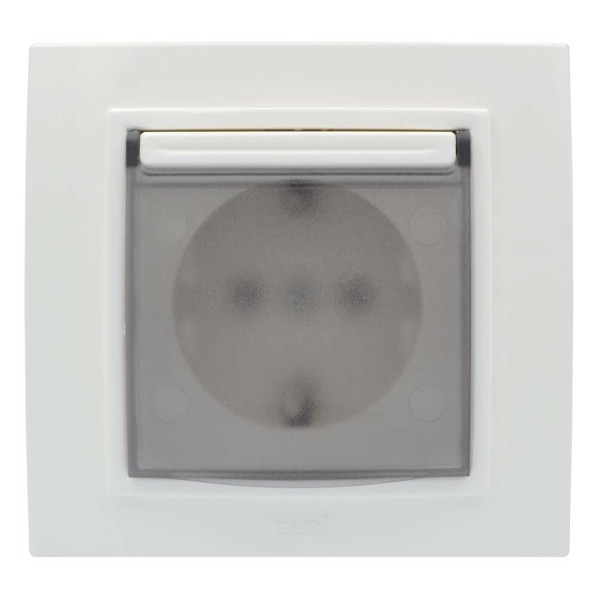 Розетка ELBI ZENA белая 1-я с заземлением с крышкой без рамки ( 609-010200-218 ) - фото №1