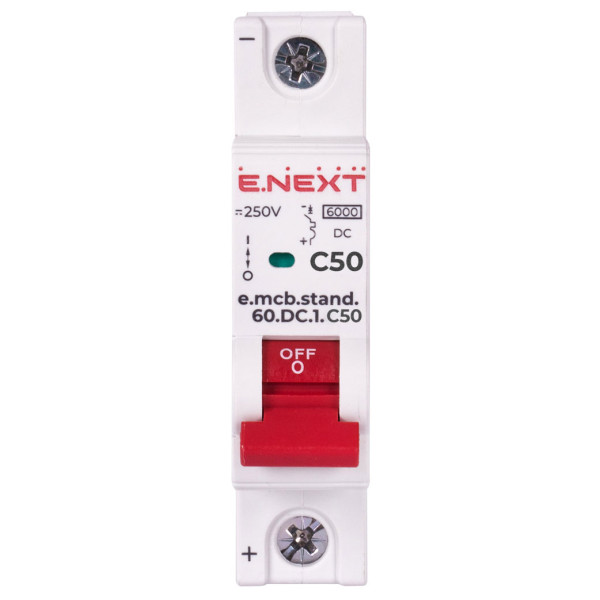 Модульный автоматический выключатель E.Next e.mcb.stand.60.DC.1.C50 1р 50А C 6кА DC (s081011) - фото №1