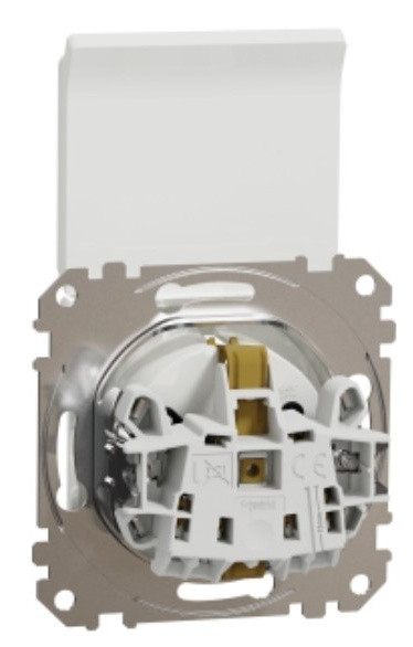 Розетка Schneider Electric Sedna Design & Elementsс заземлением шторками и крышкой белая SDD111024 - фото №1
