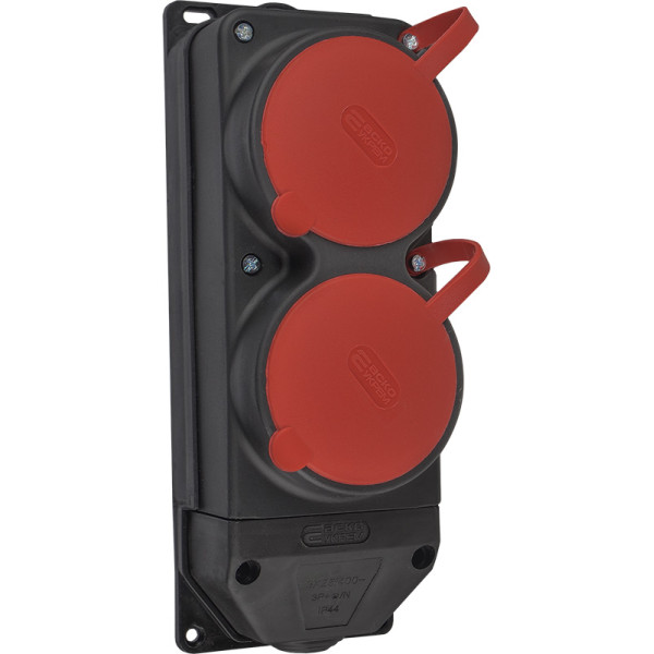 Каучуковая колодка Аско-Укрем 3Р+РЕ 2×25А 2-х местная с крышкой (A0250010012) - фото №1