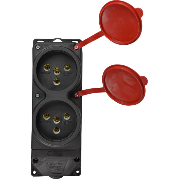 Каучуковая колодка Аско-Укрем 3Р+РЕ 2×25А 2-х местная с крышкой (A0250010012) - фото №2