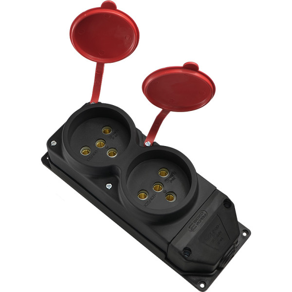 Каучуковая колодка Аско-Укрем 3Р+РЕ 2×25А 2-х местная с крышкой (A0250010012) - фото №4