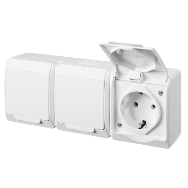 Розетка накладна 3-місна з кришкою біла Elektro-Plast Hermes IP44, 0326-02