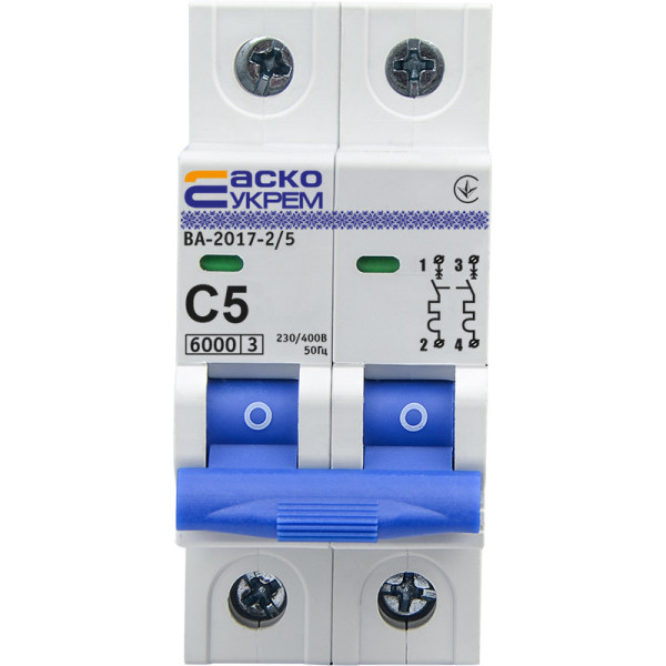 Модульный автоматический выключатель Аско-Укрем ВА-2017/C 2р 5А (A0010170037) - фото №1