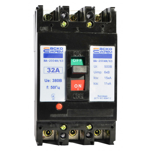 Силовий автоматичний вимикач Аско-Укрем ВА-2004N/63 3р 32А (A0010040062) - фото №1