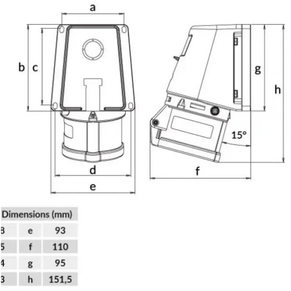 Настінний роз'єм Bemis BC1-4505-2535 380В 5х63A 90° поліамід IP44 (6.2.1.166204) - фото №1