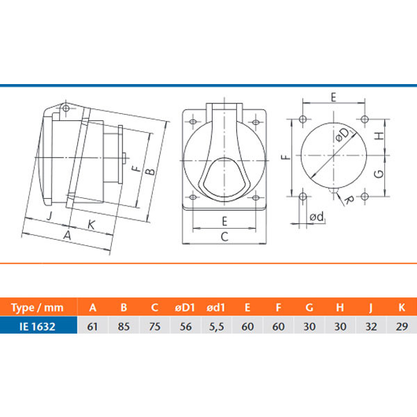 Вбудований силовий роз'єм Sez IE1632 - фото №1