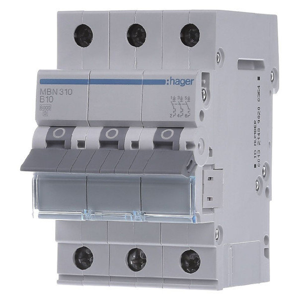 Автоматичний вимикач Hager MBN310 6кА B 10A 3P