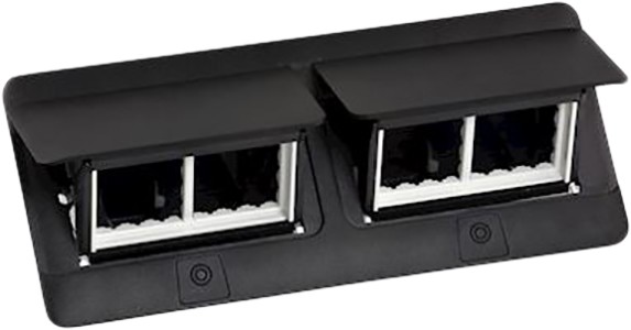 Лючок с выдвижным блоком розеток Legrand 654005 2х4М (черный) с монтажным комплектом