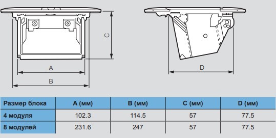 Лючок с выдвижным блоком розеток Legrand 654005 2х4М (черный) с монтажным комплектом - фото №1