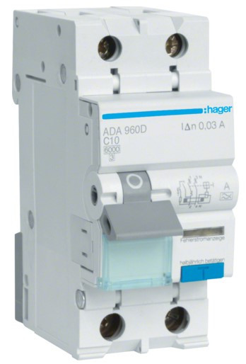 Диф автомат Hager ADA960D C 10A 1P+N 6кА 30мА A