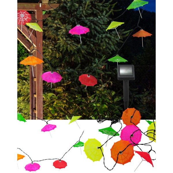 Гирлянда на солнечной батарее Goldlux 311559 Parasolki LED 6500K IP44 разноцветная - фото №1