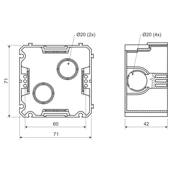 Распределительная коробка Kopos KP 67x67 (8595057600072) 71х71х42мм - фото №1