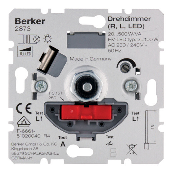 Поворотно-нажимной светорегулятор Berker 2873 20-500Вт