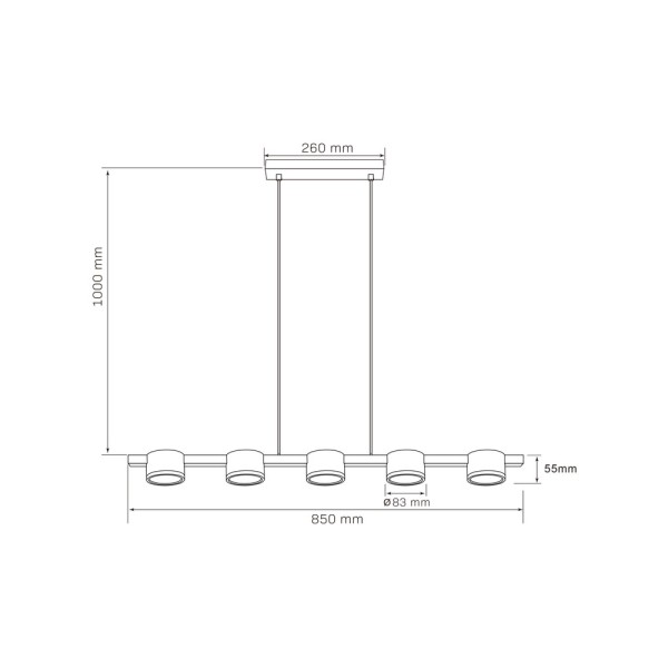 Підвісний світильник, люстра над столом, барною стійкою Goldlux 3328076 Mirella GX53 5x6W 4000K 660Lm IP20 чорний - фото №4