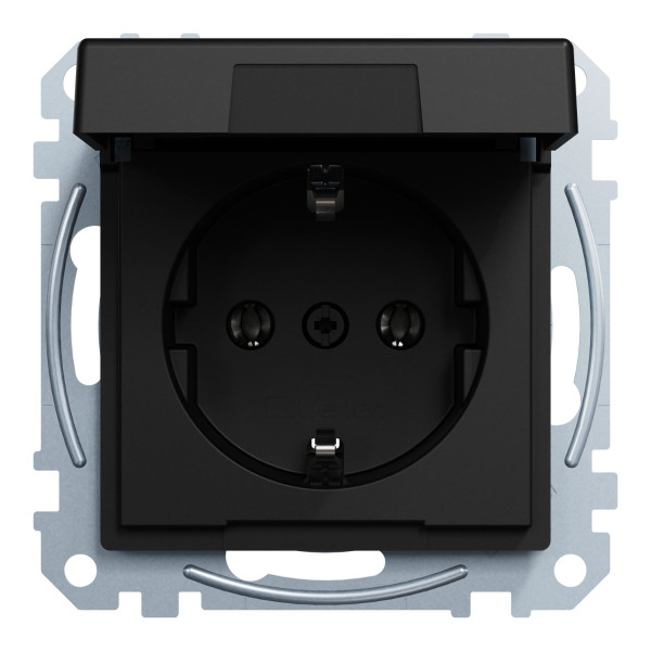Механізм розетки SCHUKO з кришкою Merten System M, MEG2311-0403 (матовий чорний) - фото №1