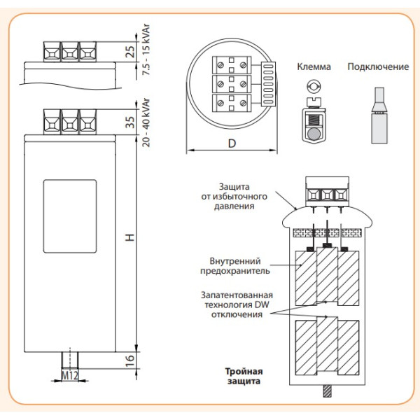 Конденсатор ETI 004656851 LPC-DW 400V 10 kVAr - фото №1